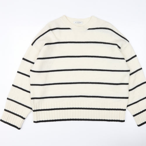 Autograph Womens Ivory Round Neck Striped Wool Pullover Jumper Size 18