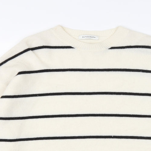 Autograph Womens Ivory Round Neck Striped Wool Pullover Jumper Size 18