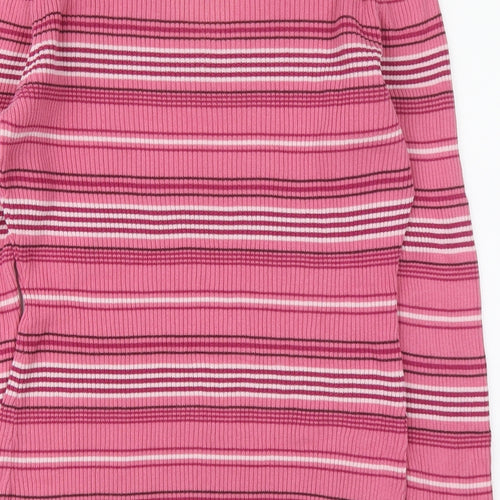 BHS Womens Pink V-Neck Striped Cotton Pullover Jumper Size 12