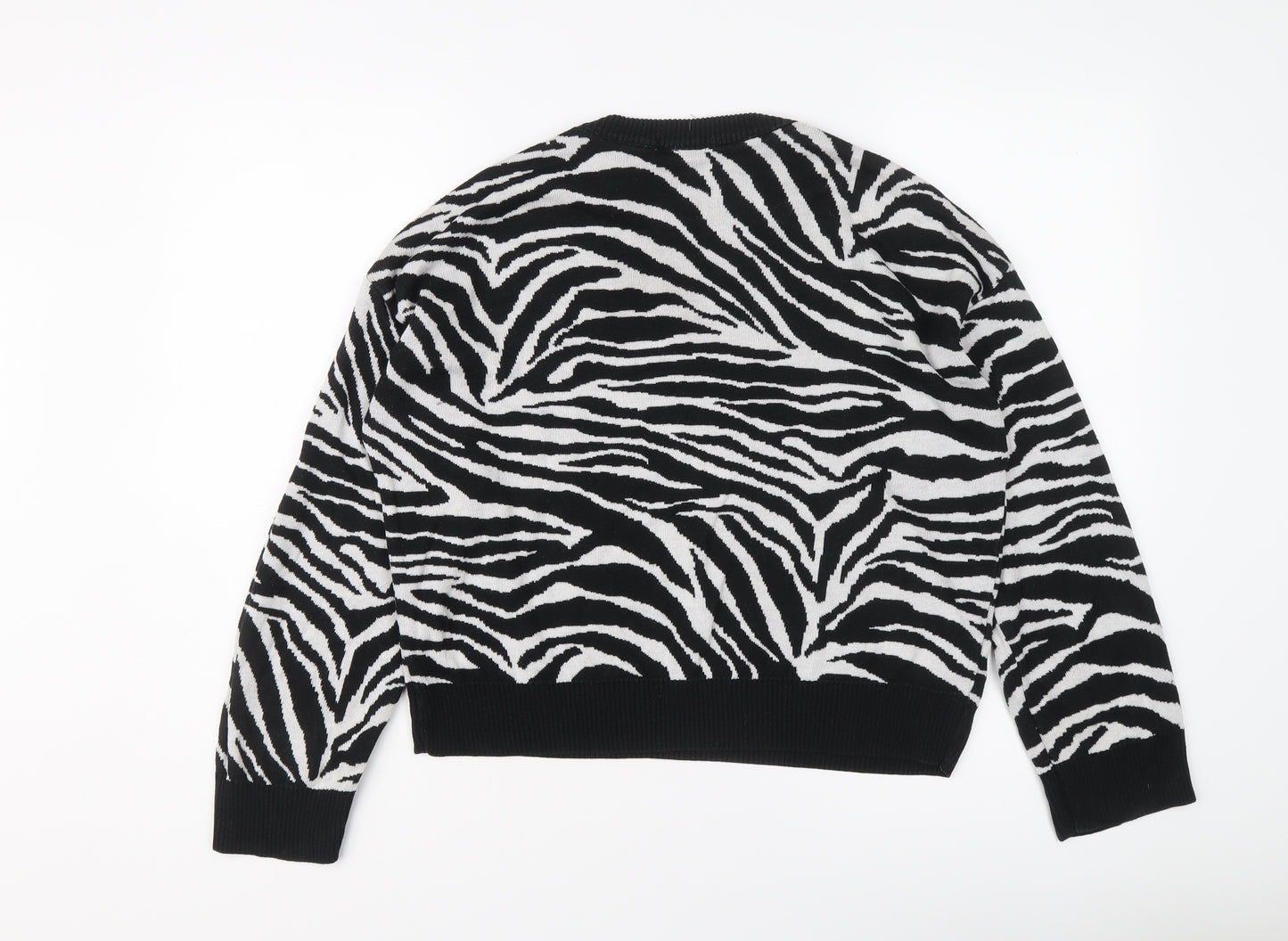 New Look Womens Black Round Neck Animal Print Acrylic Pullover Jumper Size L - Zebra Print