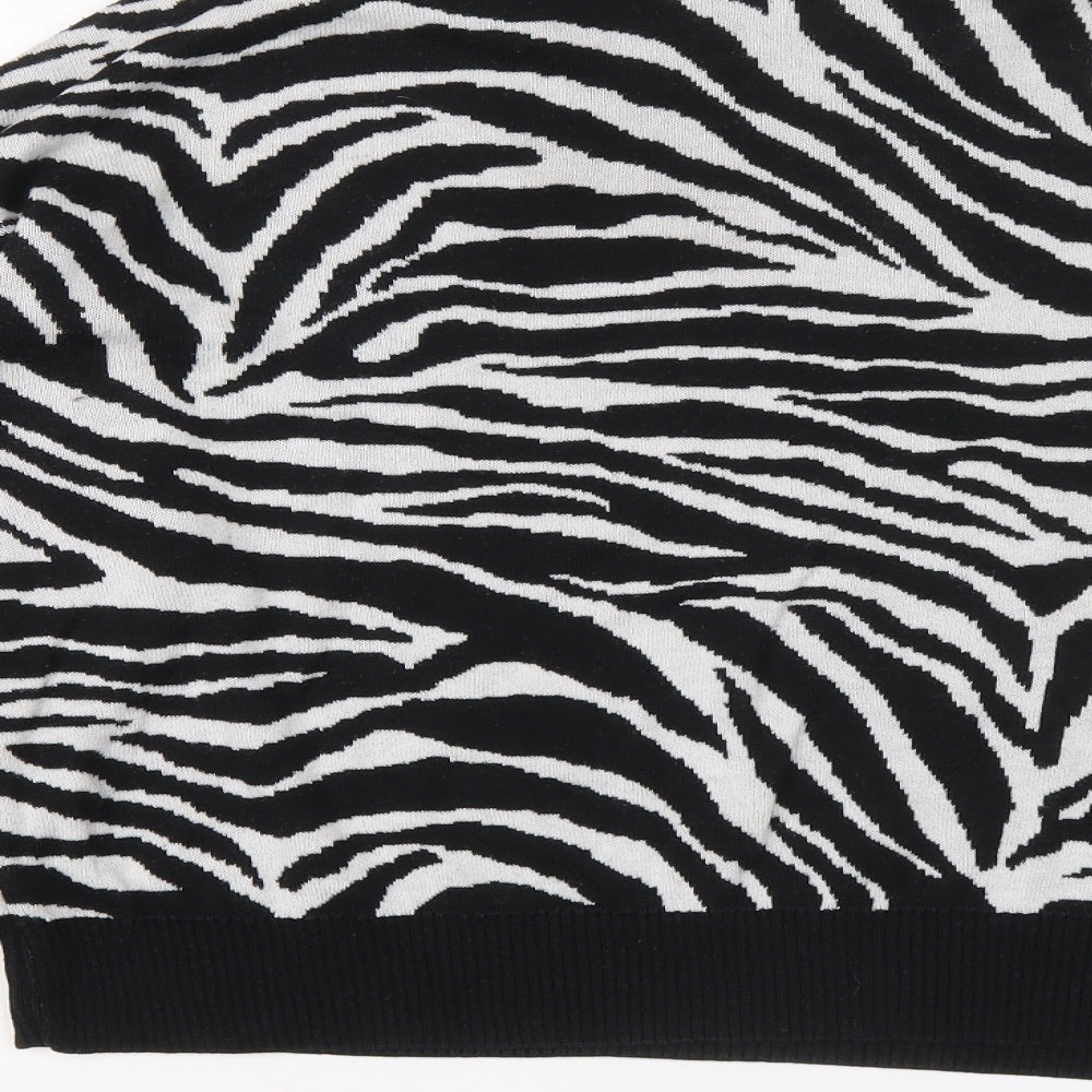 New Look Womens Black Round Neck Animal Print Acrylic Pullover Jumper Size L - Zebra Print