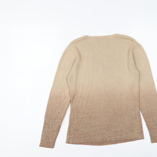 Emerco Womens Gold V-Neck Cotton Pullover Jumper Size 8