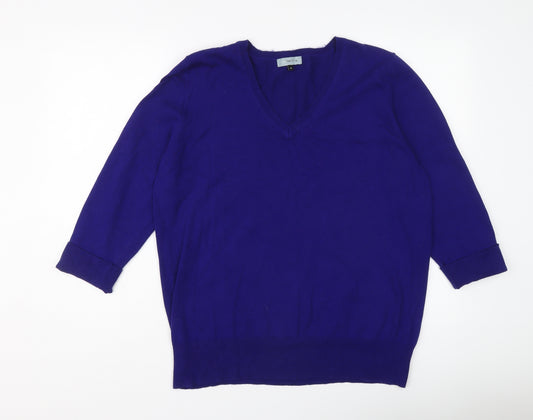 Red Herring Womens Blue V-Neck Cotton Pullover Jumper Size 18