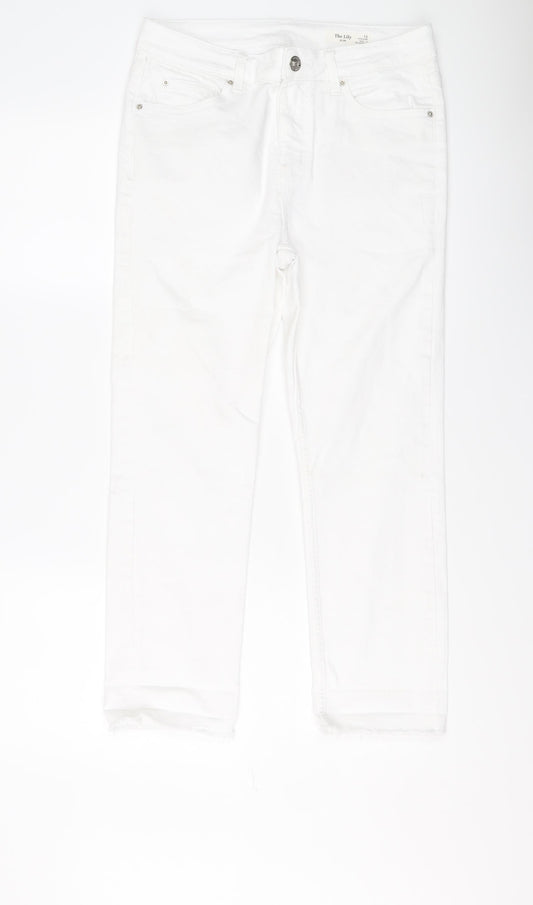 Marks and Spencer Womens White Cotton Straight Jeans Size 12 L25 in Slim Button
