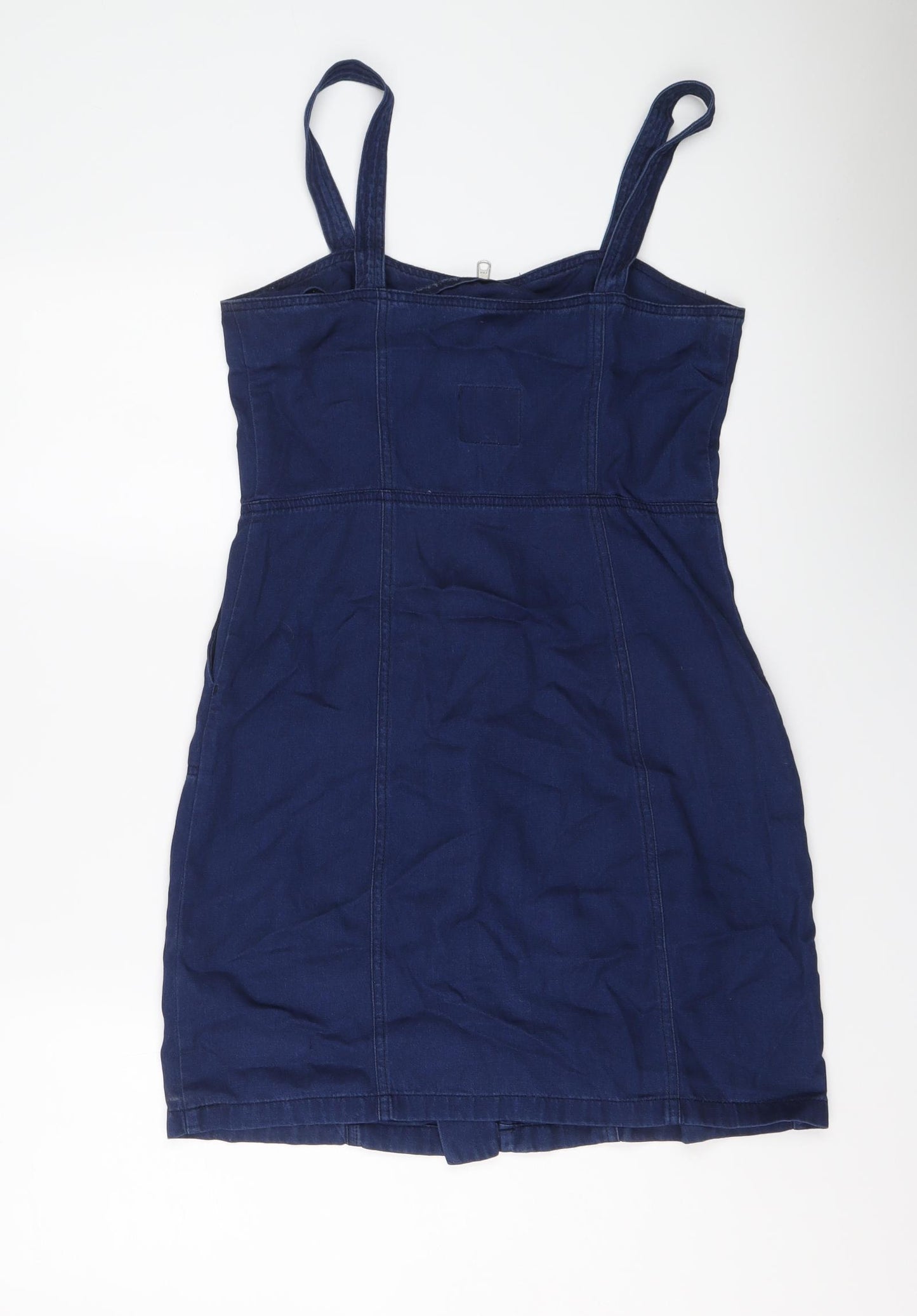 NEXT Womens Blue Lyocell Pinafore/Dungaree Dress Size 10 V-Neck Zip