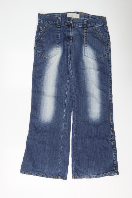 E-vie Womens Blue Cotton Wide-Leg Jeans Size 12 L31 in Regular Button