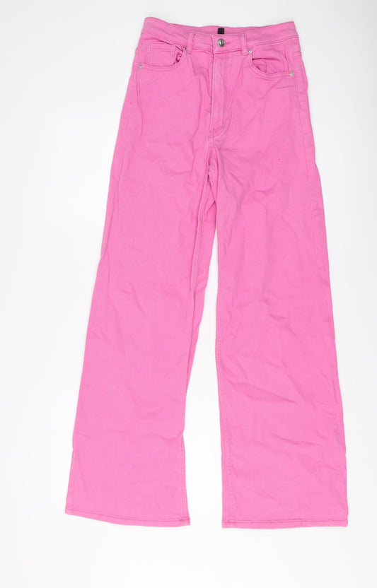 H&M Womens Pink Cotton Wide-Leg Jeans Size 10 L30 in Regular Button