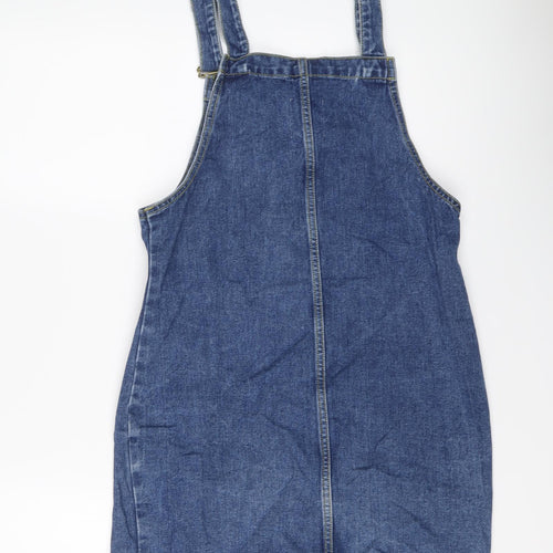 Denim & Co. Womens Blue Cotton Pinafore/Dungaree Dress Size 10 Square Neck Buckle