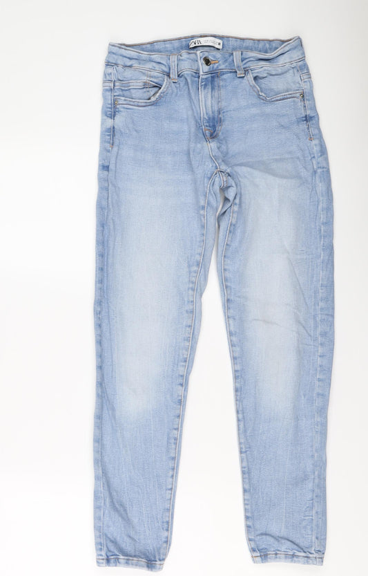Zara Womens Blue Cotton Straight Jeans Size 10 L27 in Regular Button