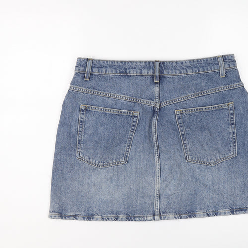 Topshop Womens Blue Cotton A-Line Skirt Size 16 Button