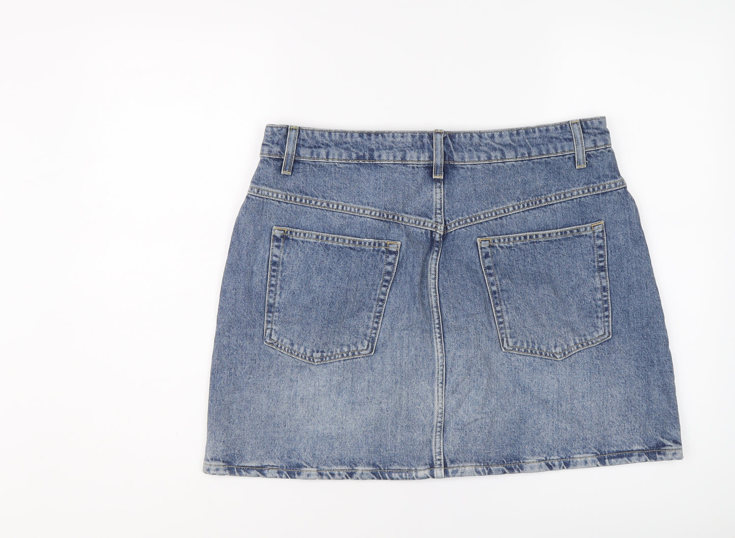 Topshop Womens Blue Cotton A-Line Skirt Size 16 Button