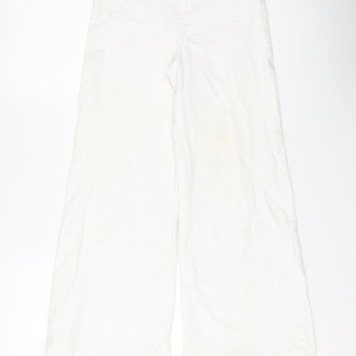 Mango Womens Ivory Cotton Wide-Leg Jeans Size 6 L25 in Regular Button