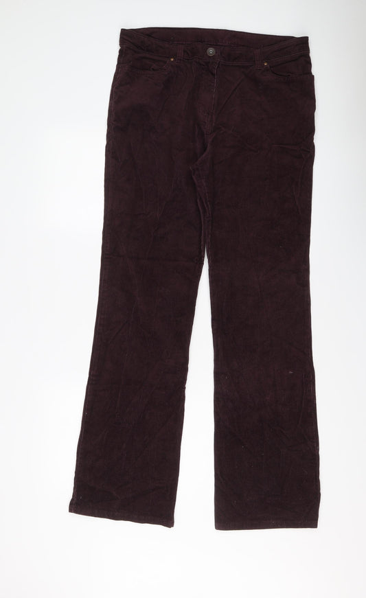 Marks and Spencer Womens Purple Cotton Trousers Size 14 L32 in Regular Button