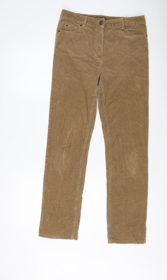 Marks and Spencer Womens Brown Cotton Trousers Size 10 L30 in Regular Button
