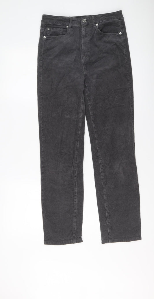 Marks and Spencer Womens Grey Cotton Trousers Size 10 L28 in Regular Button
