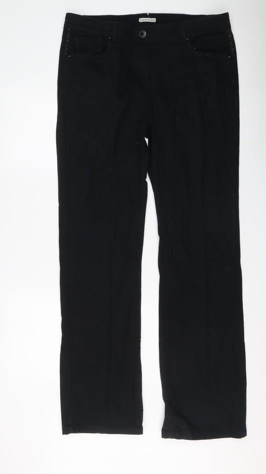 Marks and Spencer Womens Black Cotton Straight Jeans Size 18 L35 in Slim Button