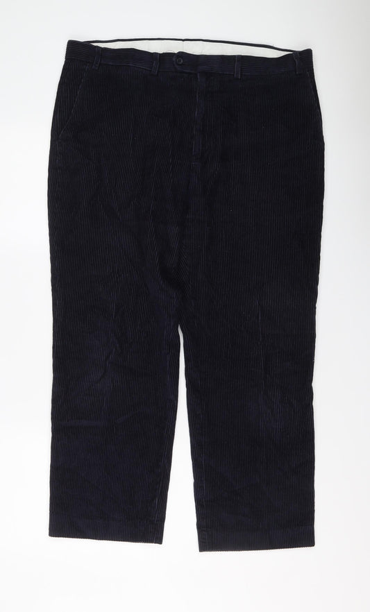 Marks and Spencer Mens Blue Cotton Trousers Size 38 in L29 in Regular Button