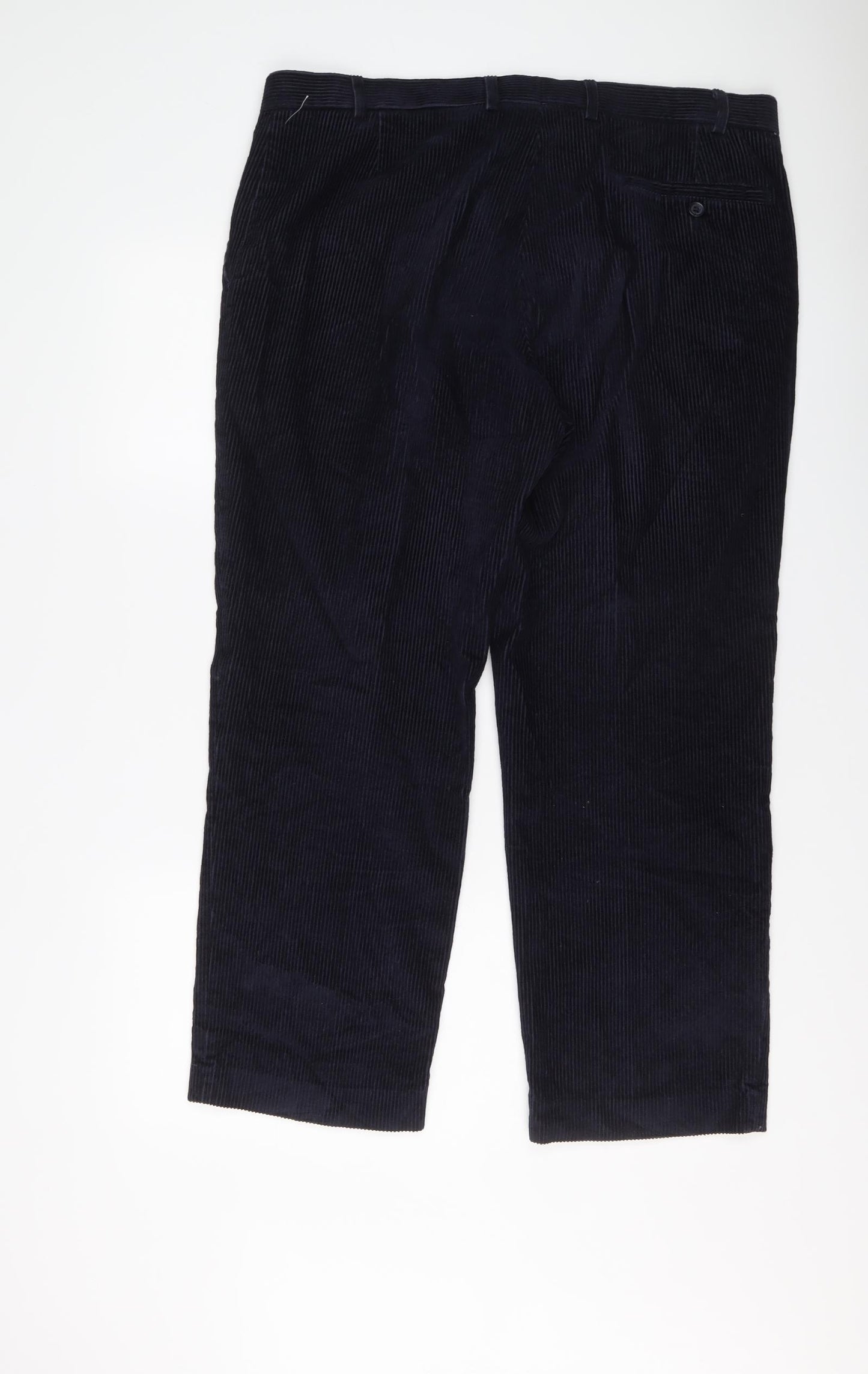 Marks and Spencer Mens Blue Cotton Trousers Size 38 in L29 in Regular Button