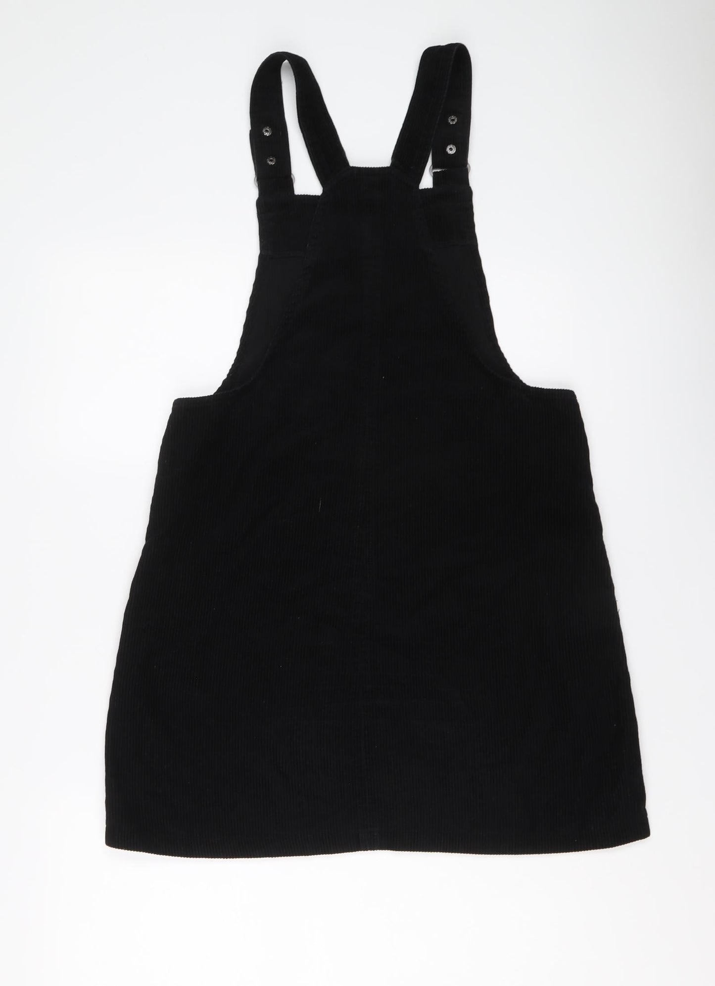 New Look Womens Black Cotton Pinafore/Dungaree Dress Size 10 Square Neck Button