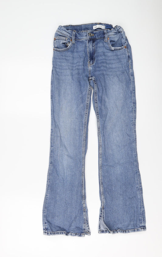 Zara Girls Blue Cotton Bootcut Jeans Size 13-14 Years Regular Button