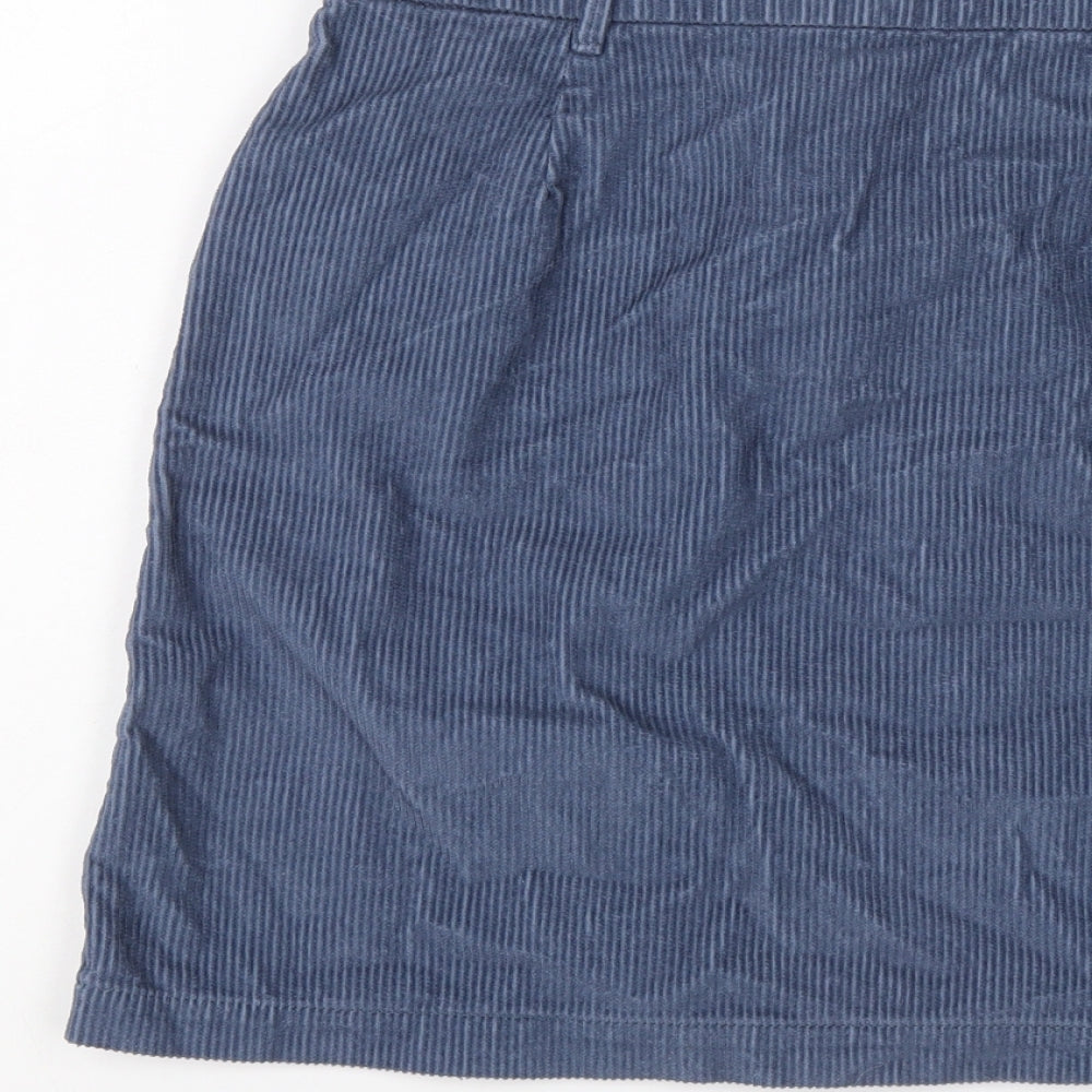 TU Womens Blue Cotton A-Line Skirt Size 10 Button