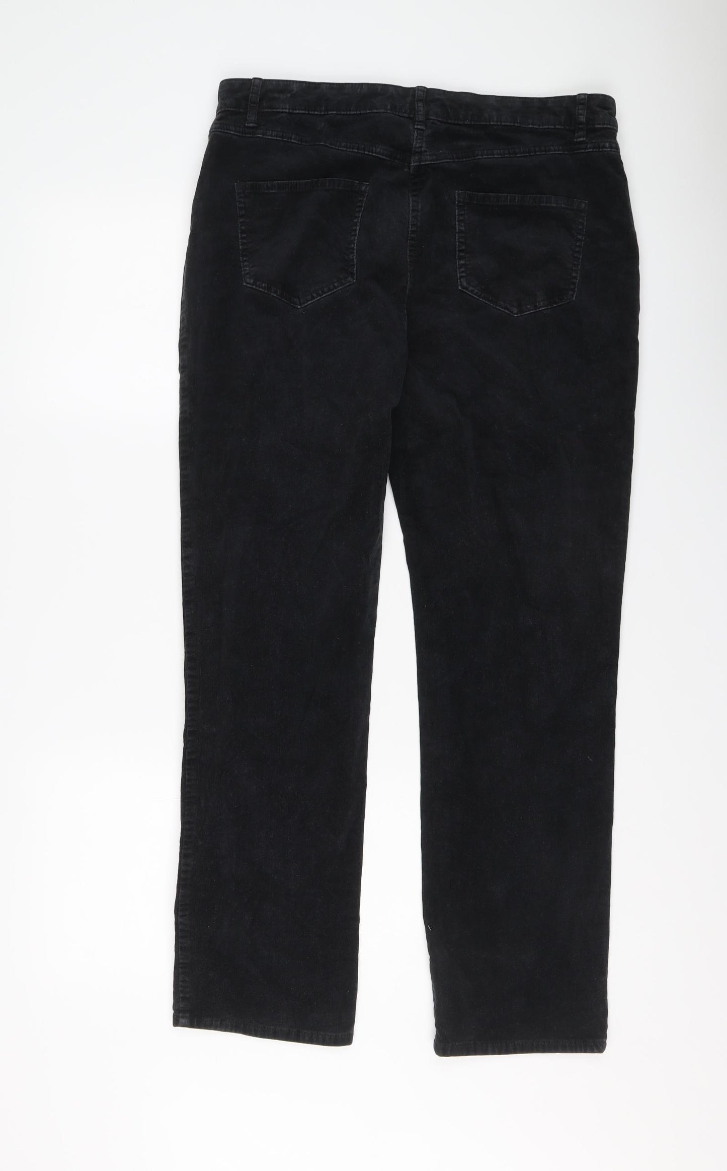 Marks and Spencer Womens Black Cotton Trousers Size 14 L29 in Regular Button