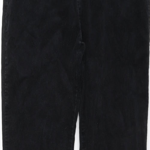 Marks and Spencer Womens Black Cotton Trousers Size 14 L29 in Regular Button