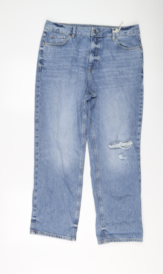 Marks and Spencer Womens Blue Cotton Straight Jeans Size 14 L27 in Regular Button