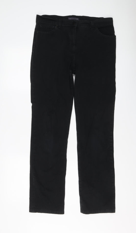 Marks and Spencer Womens Black Cotton Straight Jeans Size 12 L23 in Regular Button