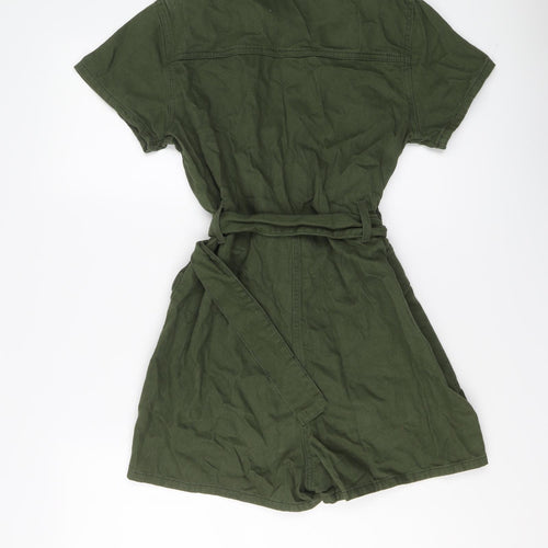 Denim & Co. Womens Green Cotton Playsuit One-Piece Size 8 Button