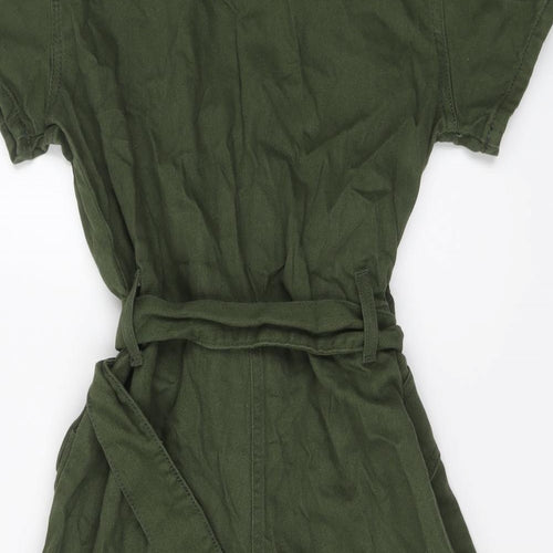 Denim & Co. Womens Green Cotton Playsuit One-Piece Size 8 Button