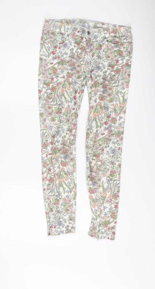Jack Wills Womens Multicoloured Floral Cotton Skinny Jeans Size 30 in L27 in Regular Button