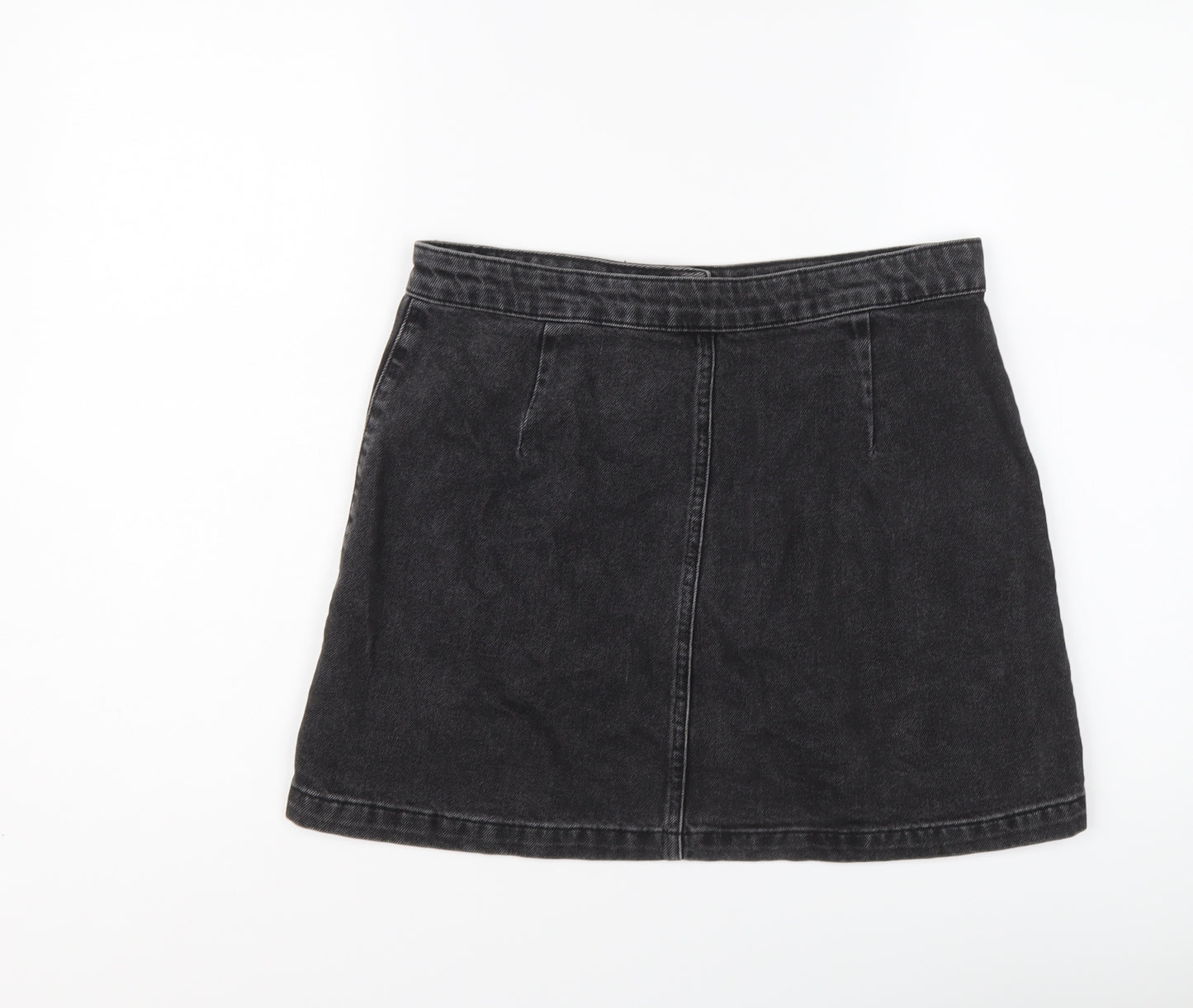Topshop Womens Grey Cotton Mini Skirt Size 12 Button