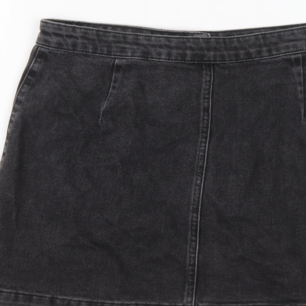 Topshop Womens Grey Cotton Mini Skirt Size 12 Button