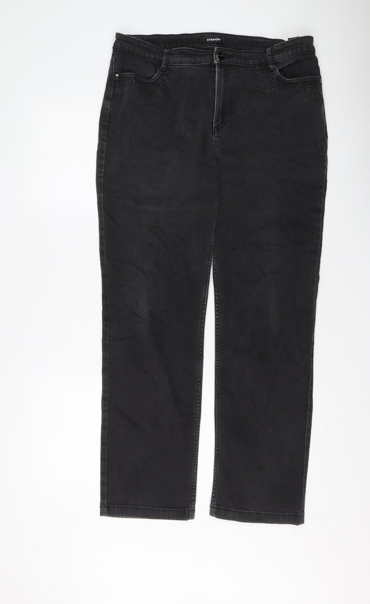 Per Una Womens Grey Cotton Straight Jeans Size 16 L29 in Regular Button