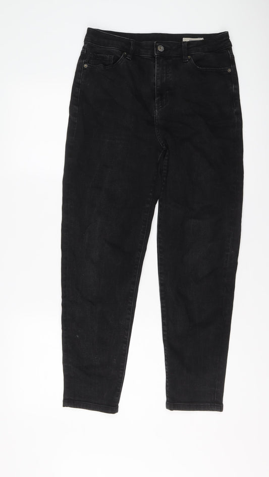 Marks and Spencer Womens Black Cotton Tapered Jeans Size 10 L26 in Regular Button