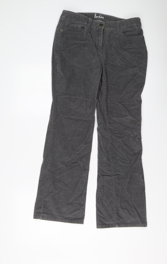 Boden Womens Grey Cotton Trousers Size 12 L28 in Regular Button