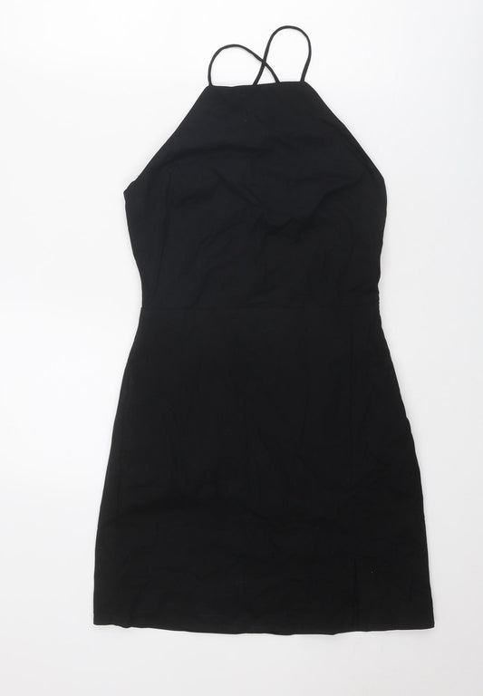 Bershka Womens Black Cotton Slip Dress Size M Round Neck Zip