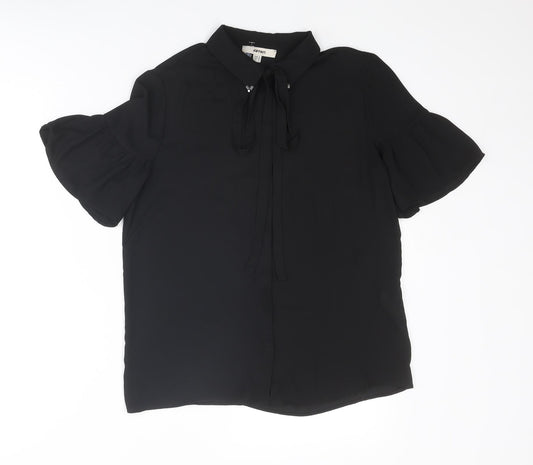 Koton Womens Black Polyester Basic Blouse Size 6 Collared