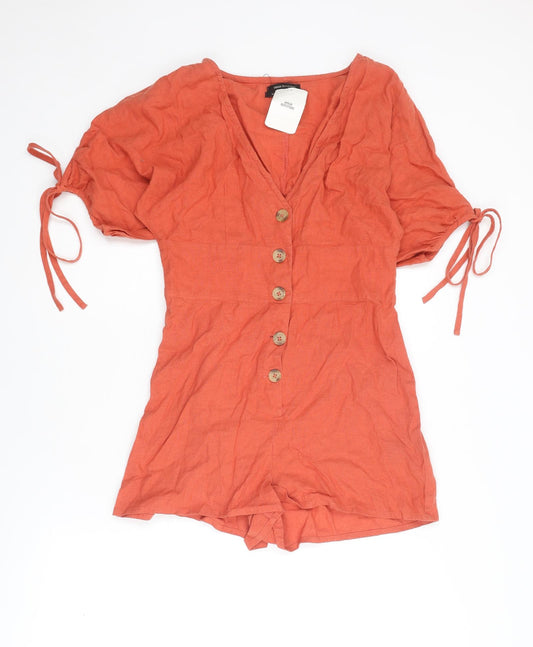 Urban Outfitters Womens Orange Cotton Playsuit One-Piece Size S Button