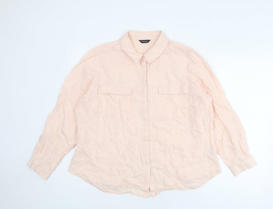 Autograph Womens Pink Linen Basic Button-Up Size 18 Collared