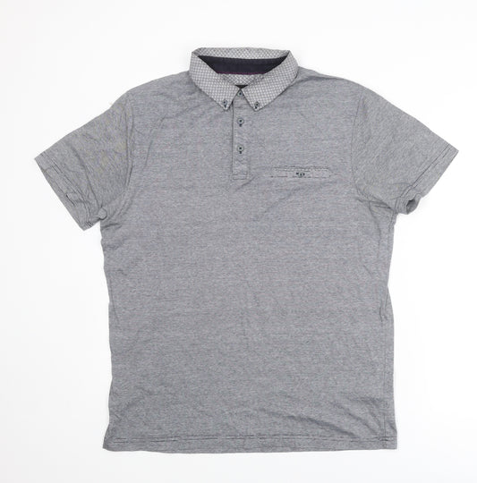 Jeff Banks Mens Grey Cotton Polo Size M Collared Button