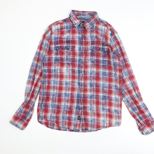 Replay Mens Multicoloured Plaid Cotton Button-Up Size L Collared Button
