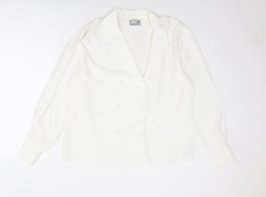 First Avenue Womens White Polyester Basic Button-Up Size 16 Collared