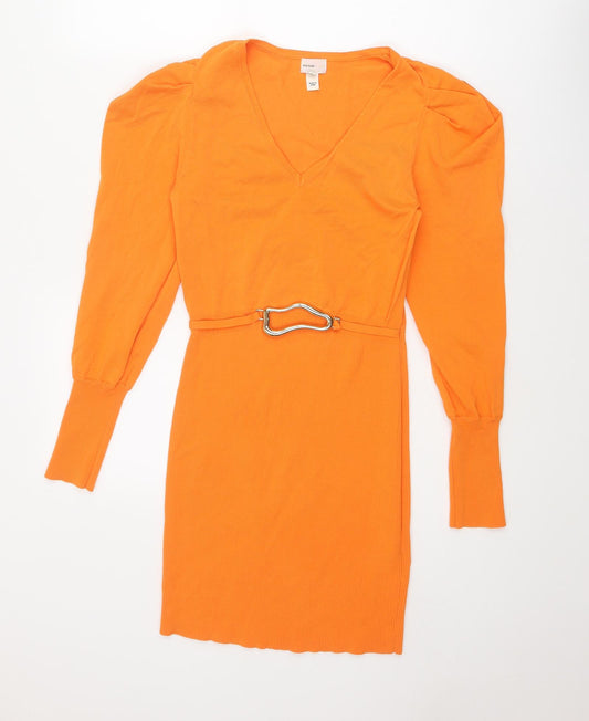 River Island Womens Orange Viscose A-Line Size 12 V-Neck Pullover