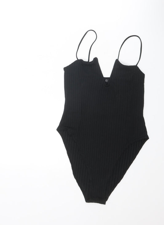 Nasty Gal Womens Black Polyester Bodysuit One-Piece Size 6 Snap