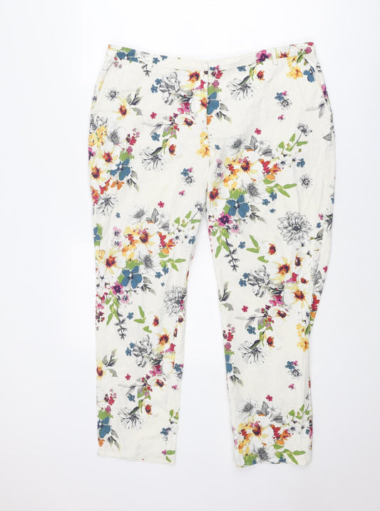 Monsoon Womens Multicoloured Floral Cotton Chino Trousers Size 16 Regular Zip