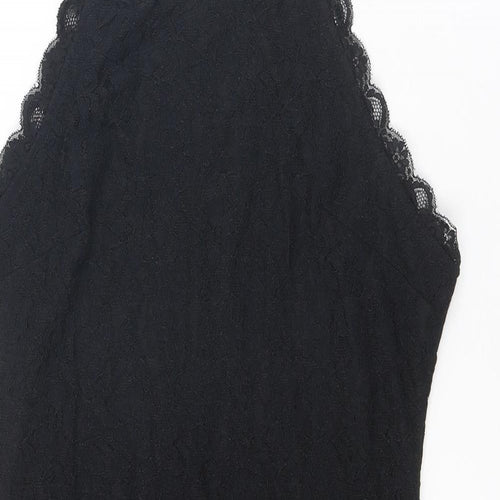 New Look Womens Black Geometric Nylon Slip Dress Size 12 Round Neck Pullover
