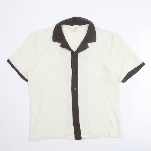 River Island Mens Ivory Colourblock Cotton Button-Up Size L Collared Button