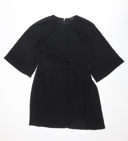 Topshop Womens Black Polyester A-Line Size 12 Round Neck Zip